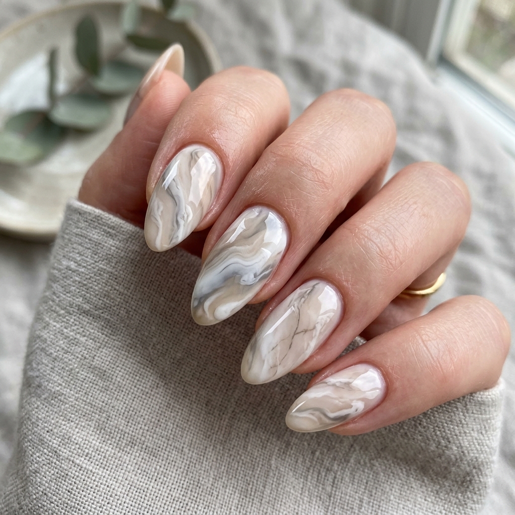 30 Neutral Almond Nails Ideas You'll Want to Save 14 Neutral Marble Almond Nails Idea