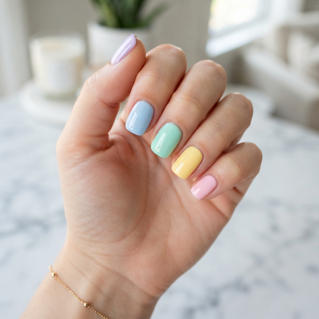 Pastel Rainbow Really Cute Nails Idea