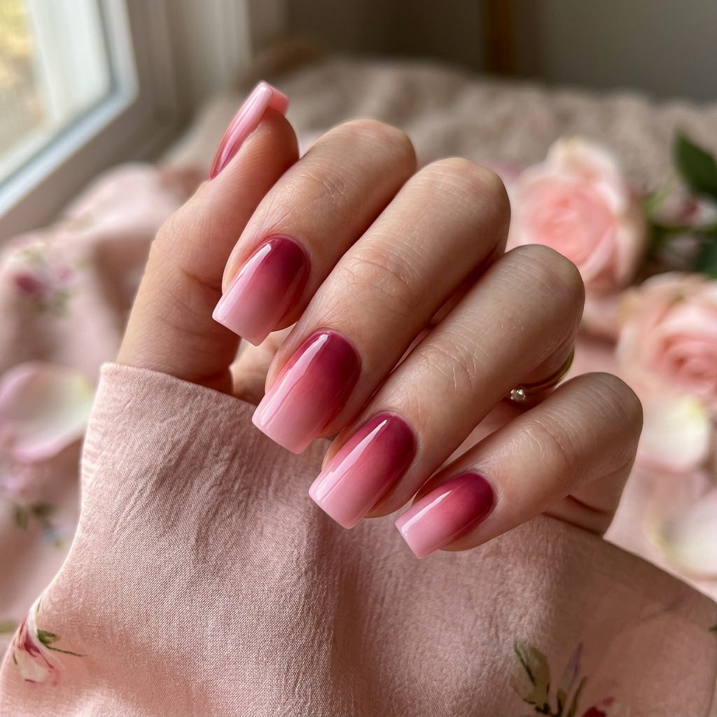 Ombre Red Pink Nails Idea