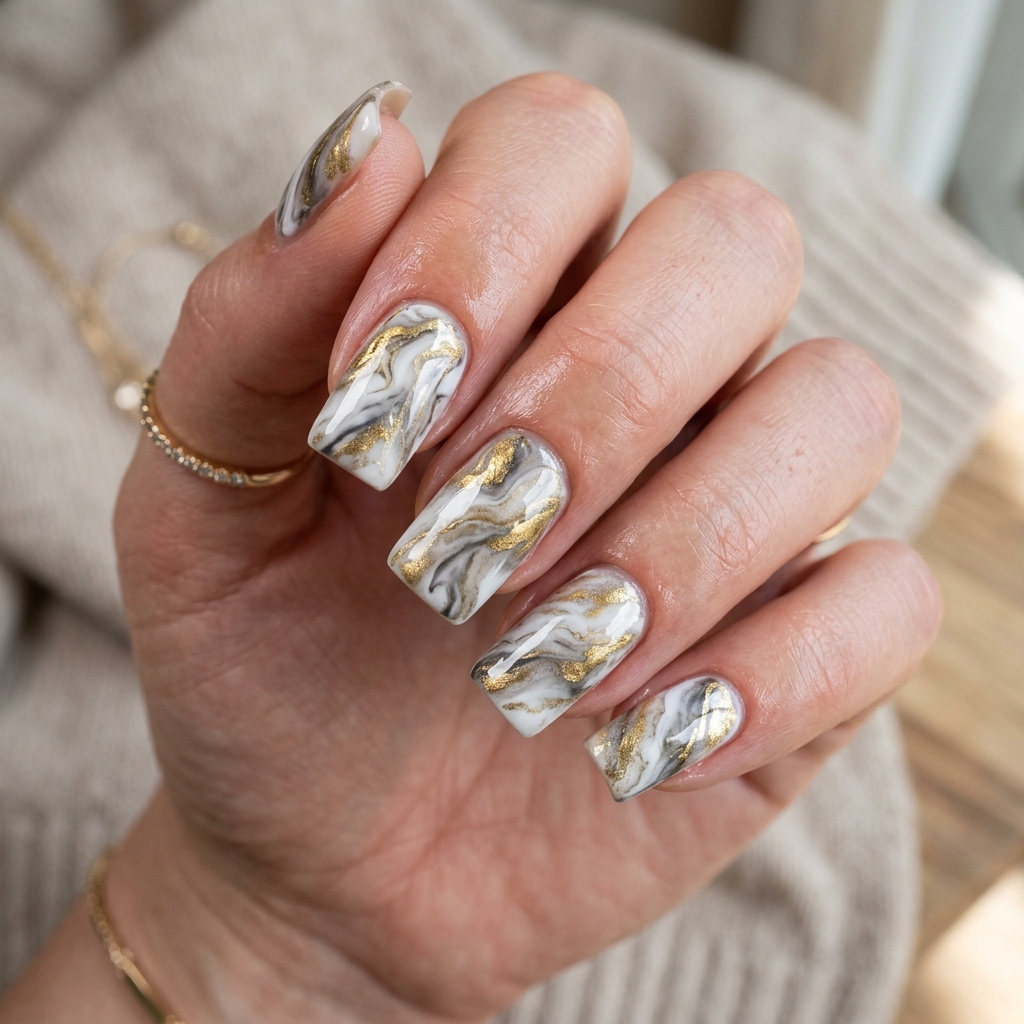 Marble Effect Nails Idea