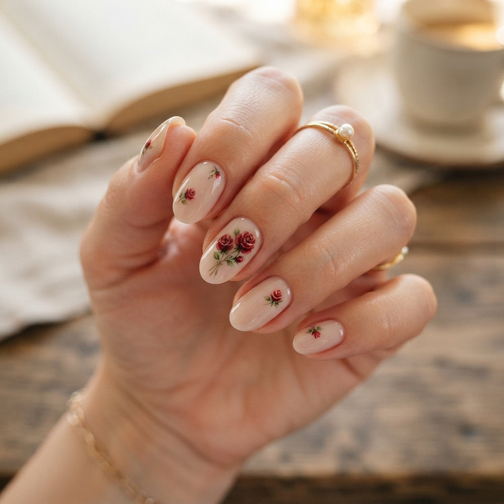30 Pink Valentines Day Nails Ideas You'll Love 16 Rose Print Valentines Nails Idea