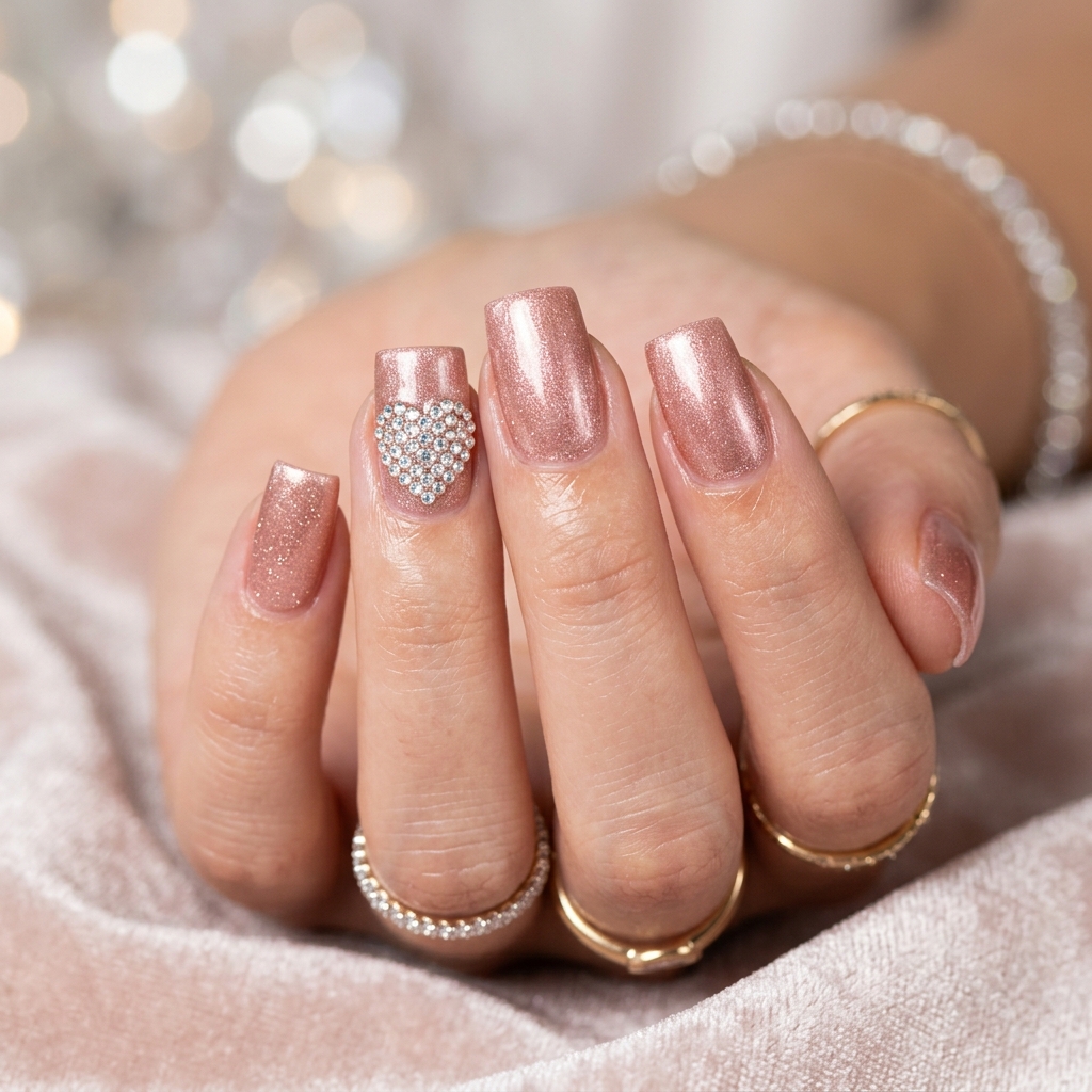Rhinestone Valentine Nails Idea