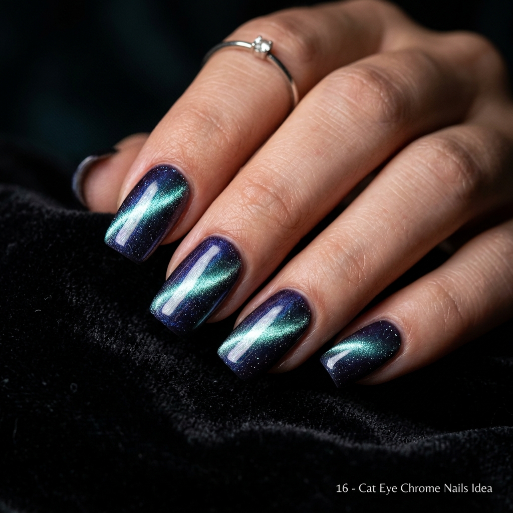 Cat Eye Chrome Nails Idea