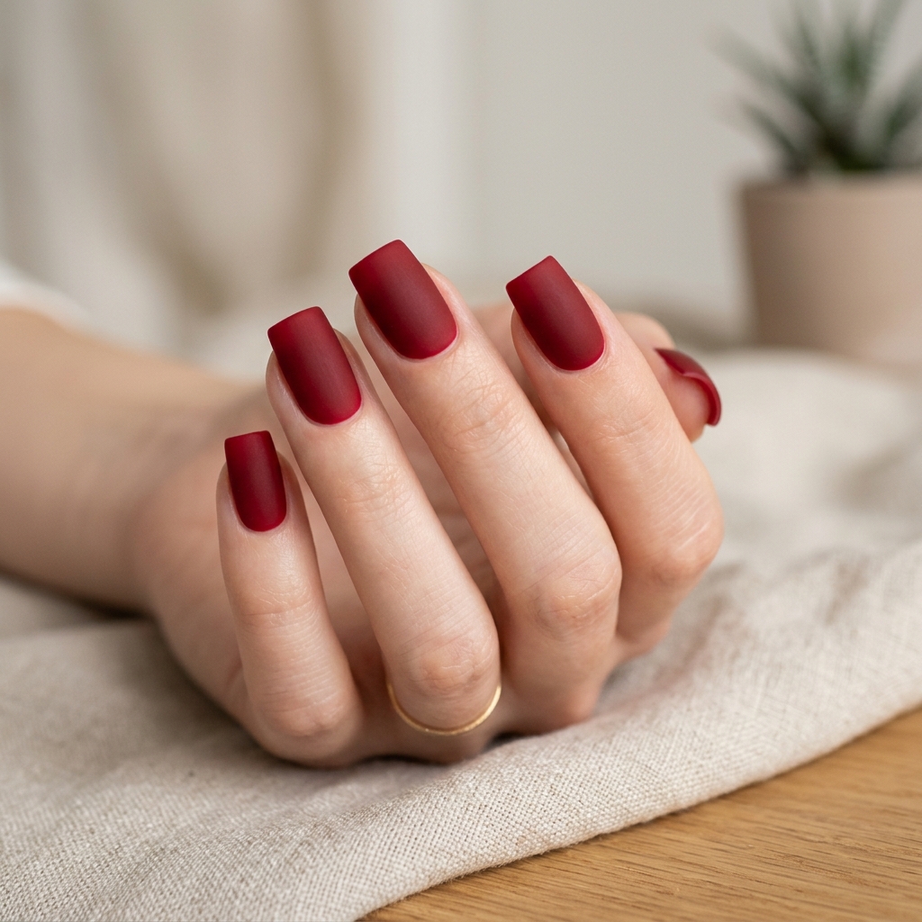 Matte Red Square Nails Idea