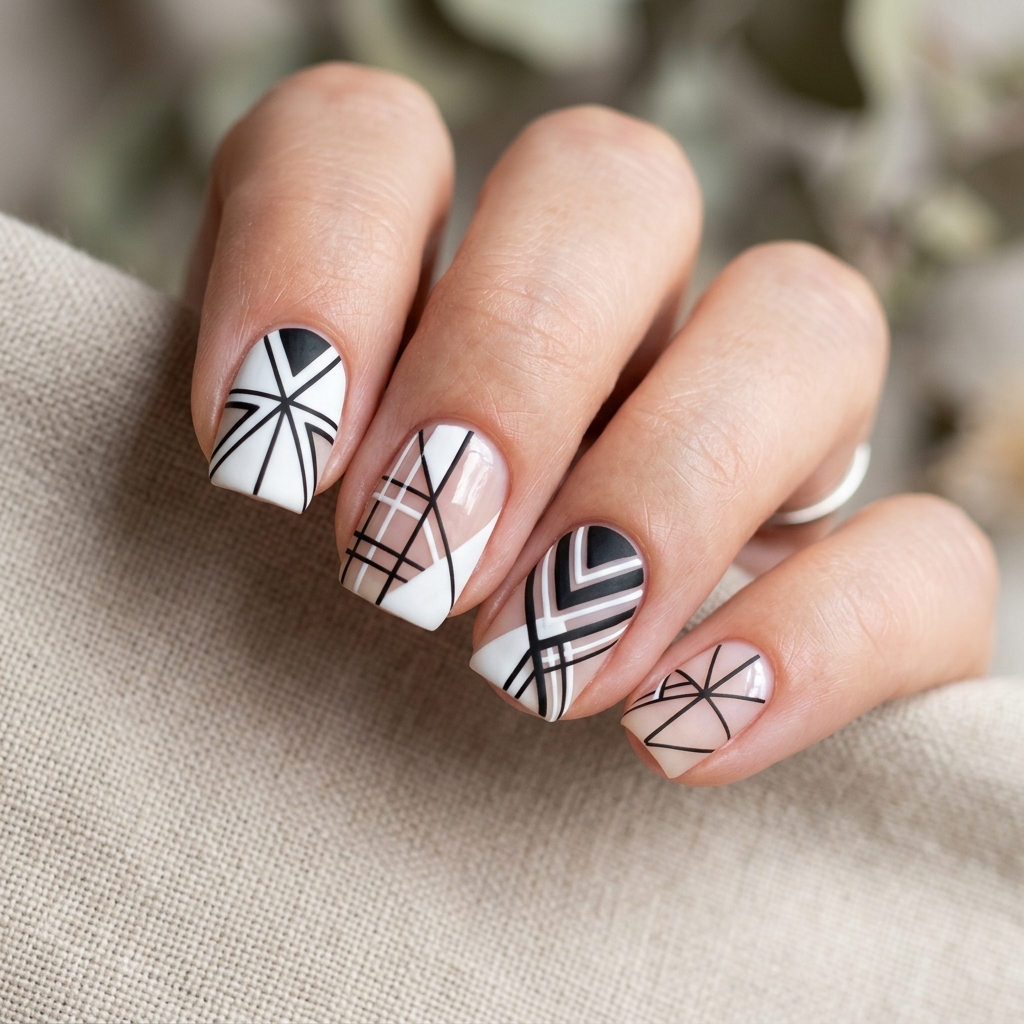 Bold Geometric Line Nails Idea