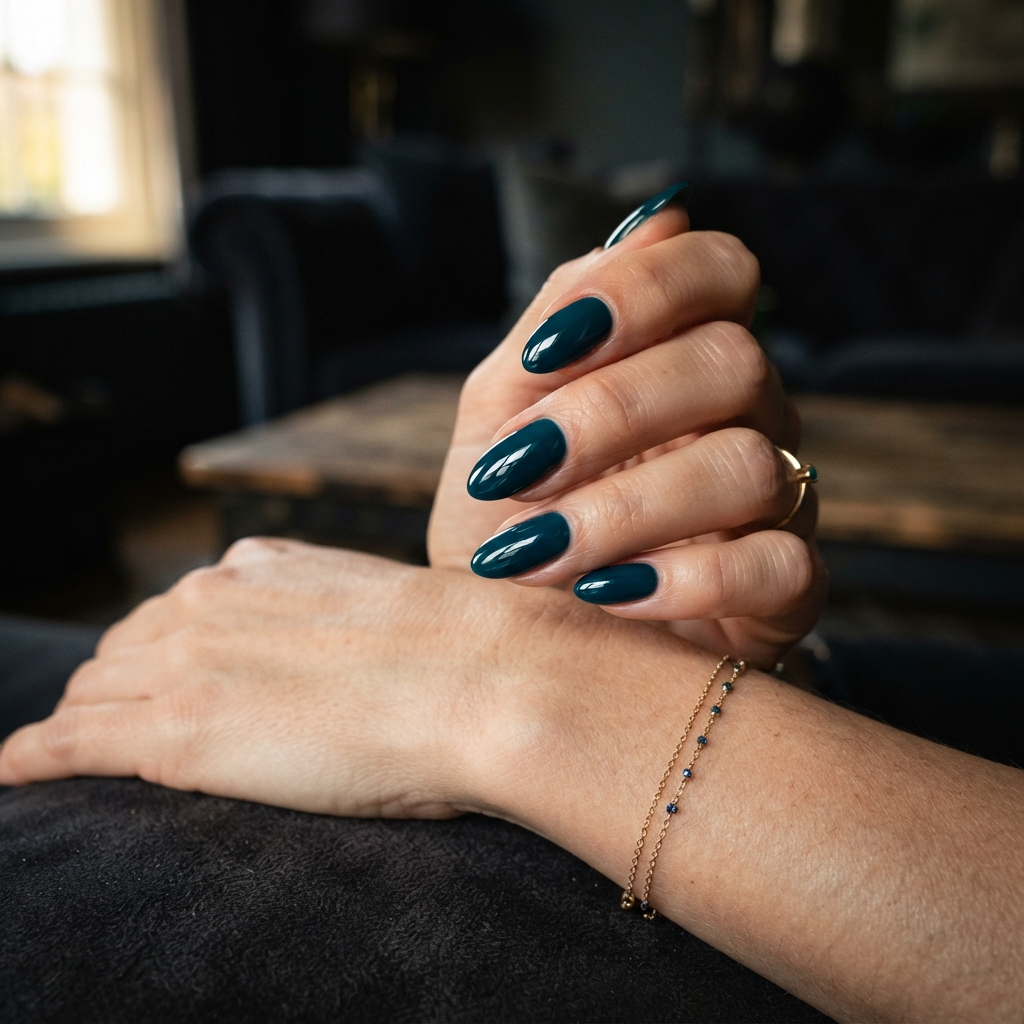 30 Winter Gel Nails Ideas You'll Want to Save 18 Deep Teal Gel Nails Idea