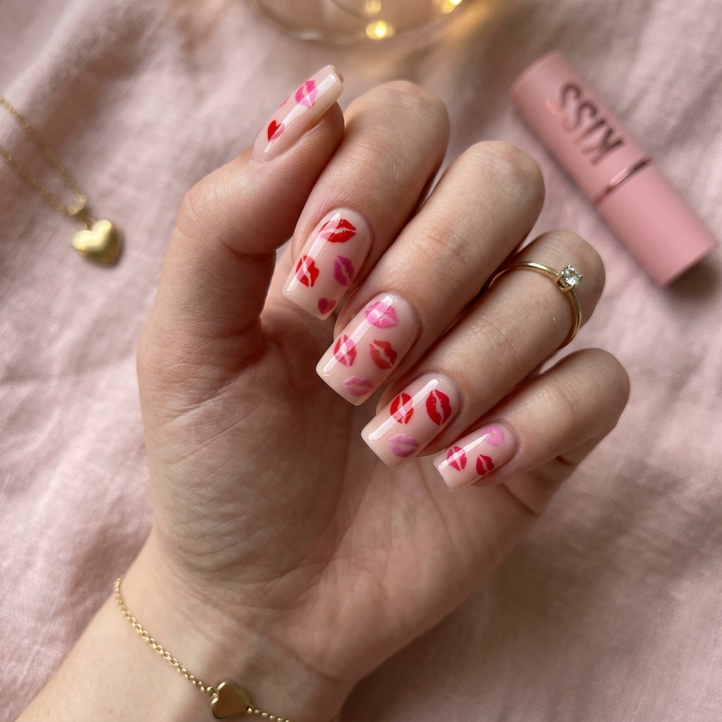 Lip Print Valentine Nails Idea