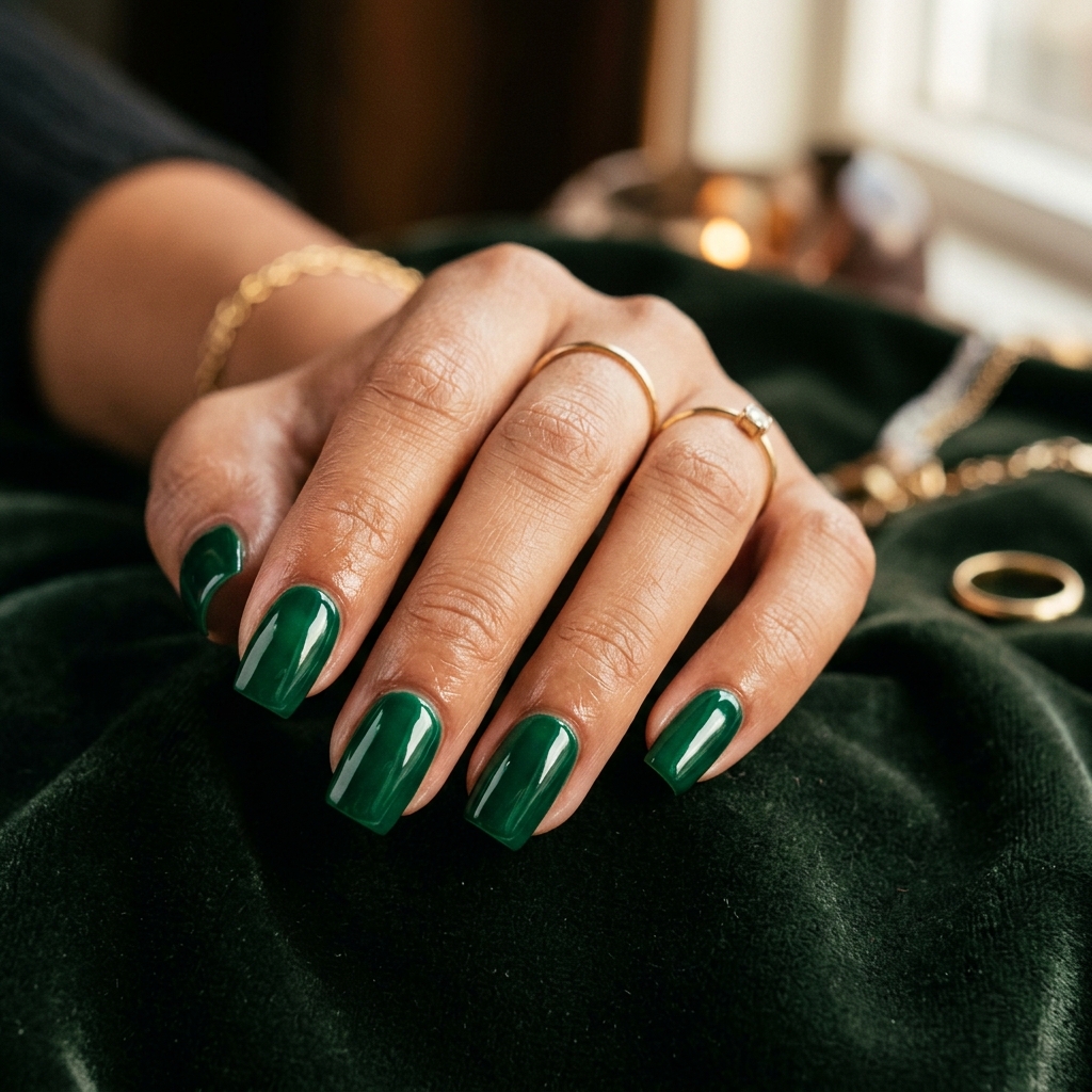 Emerald Green Baddie Nails Idea