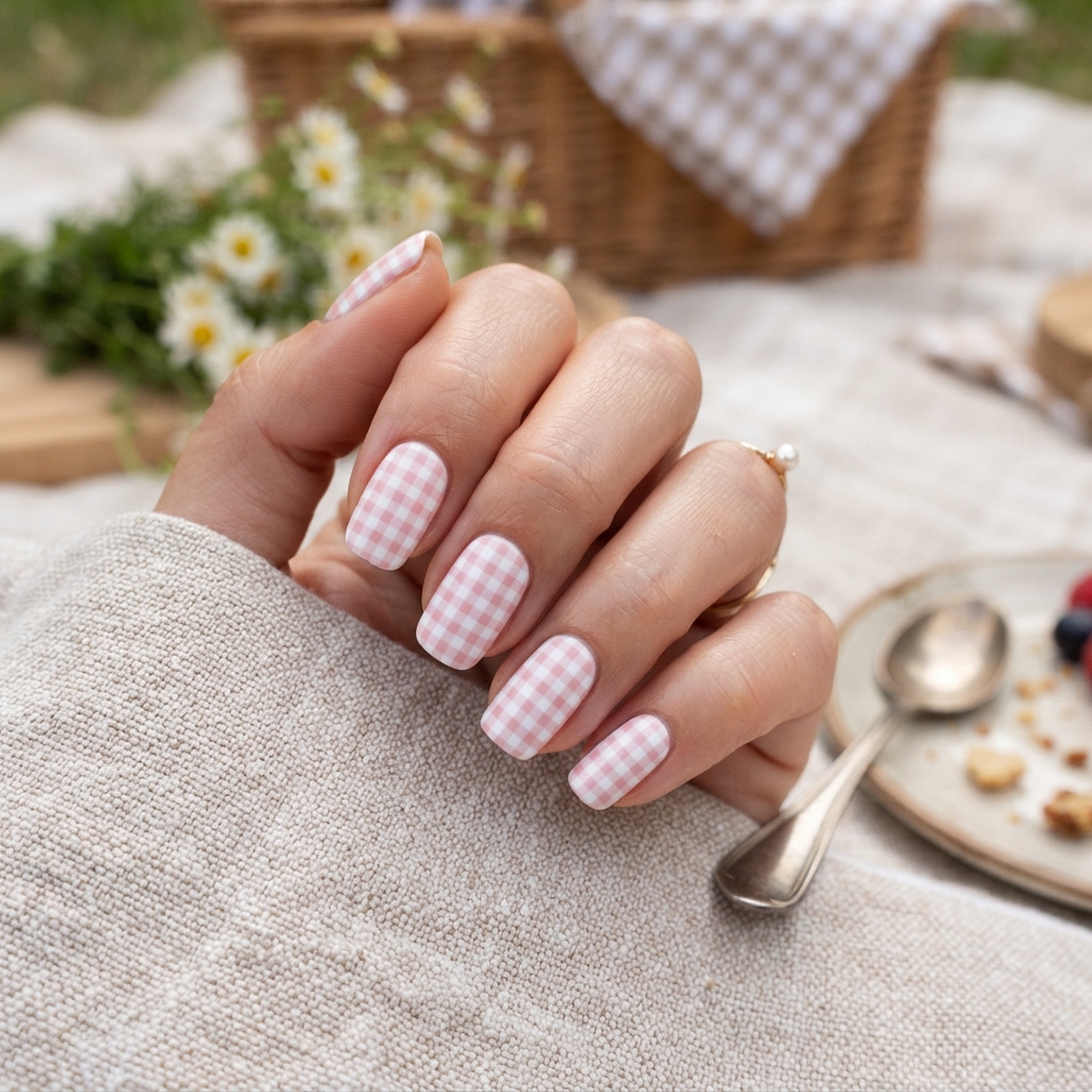 30 Pink Valentines Day Nails Ideas You'll Love 19 Pink Gingham Valentines Nails Idea