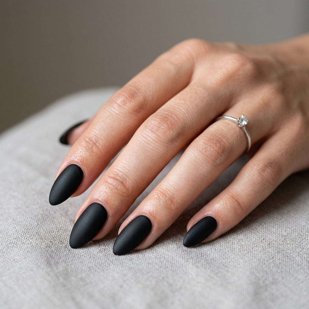 Matte Black Classy Baddie Nails Idea