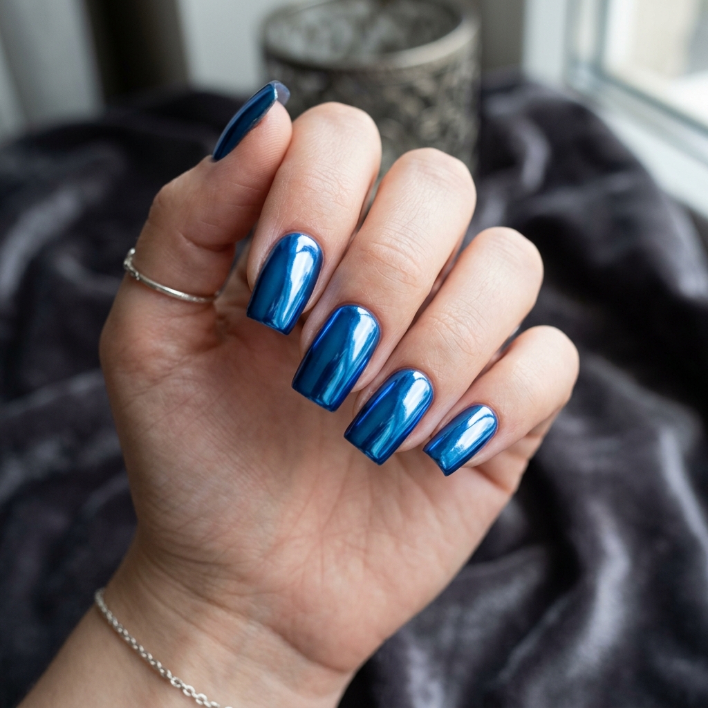 Blue Chrome Icy Nails Idea