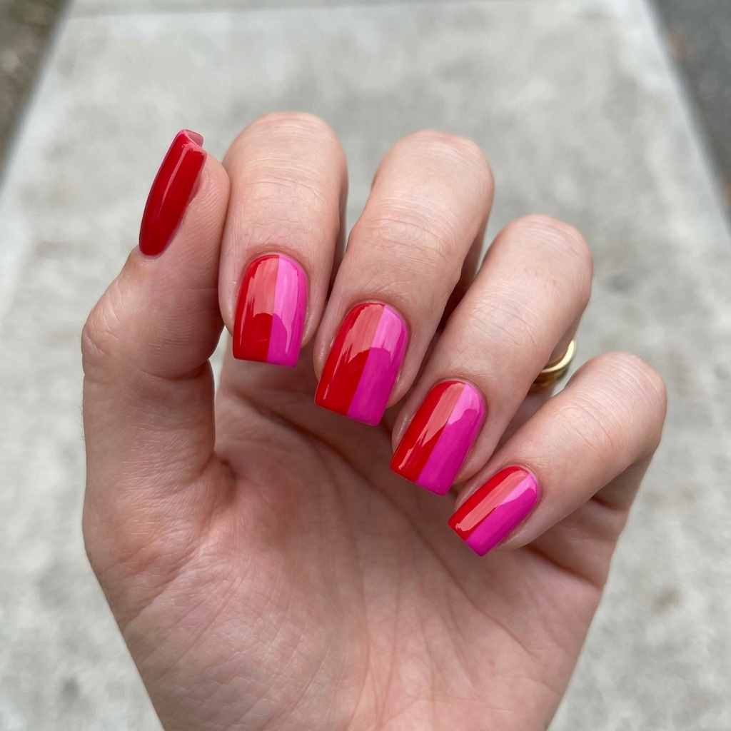 Two Toned Valentine Nails Idea