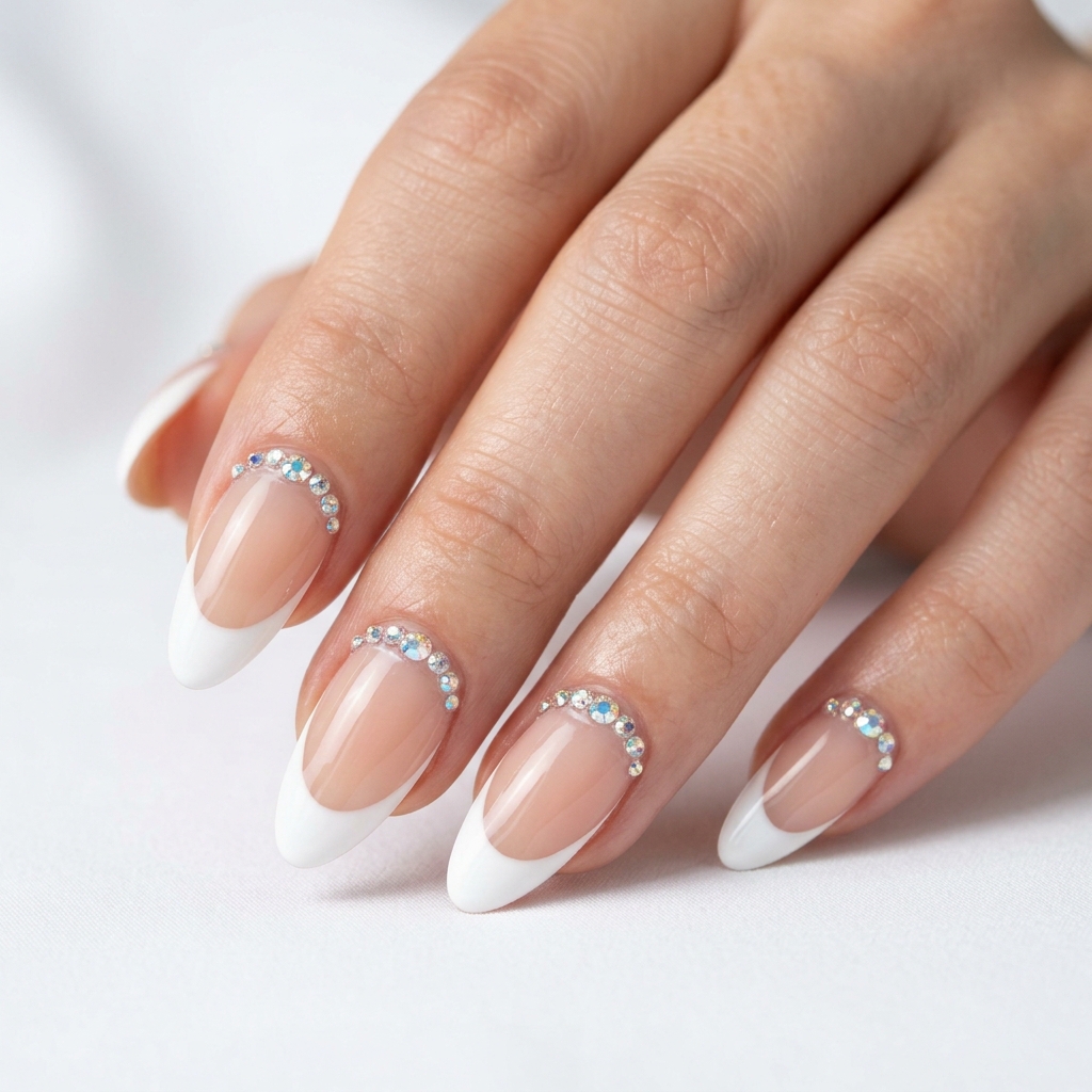 Gel French Tip Nails with Gems Ideas