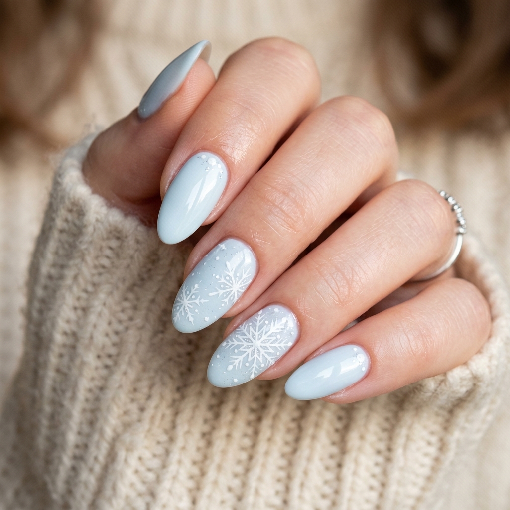 Snowflake Accent Icy Nails Idea