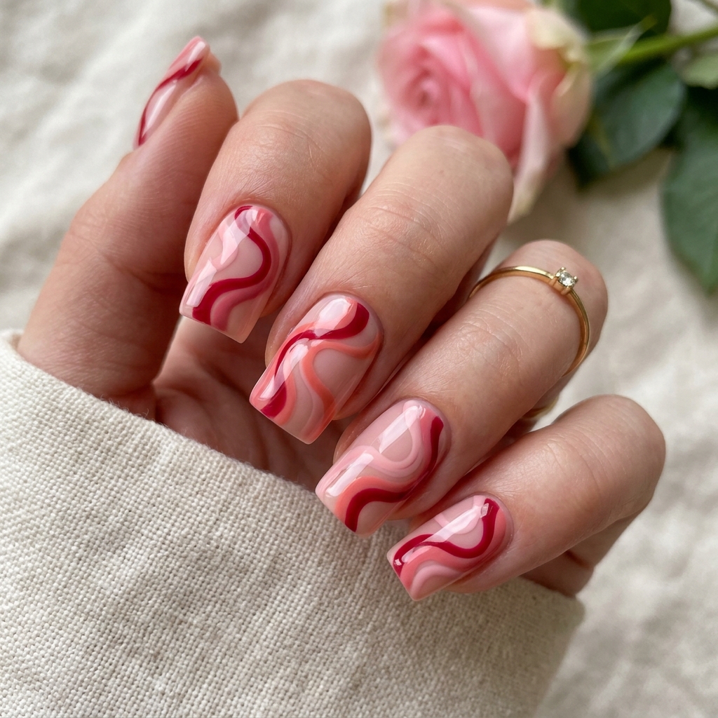 Sweetheart Swirl Nails Idea