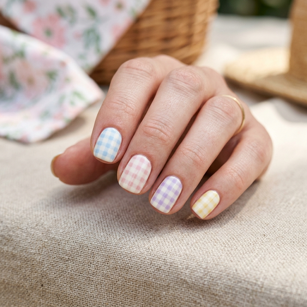 Gingham Print Nails Idea
