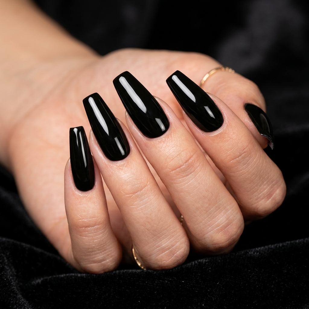 Jet Black Coffin Nails Idea