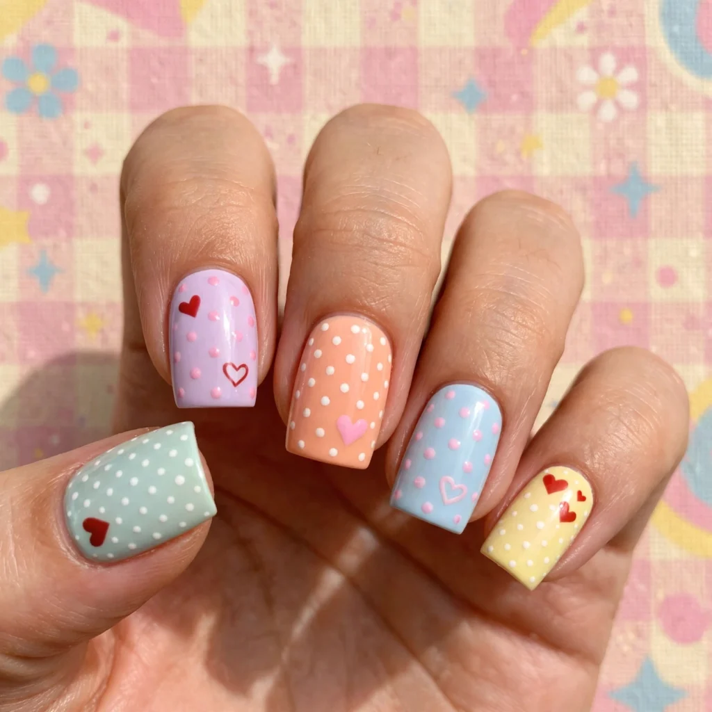 Polka Dot Heart Nails Idea