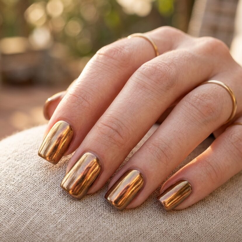 30 Brown Summer Nails Ideas You'll Want to Save 26 Bronzed Chrome Brown Nails Idea