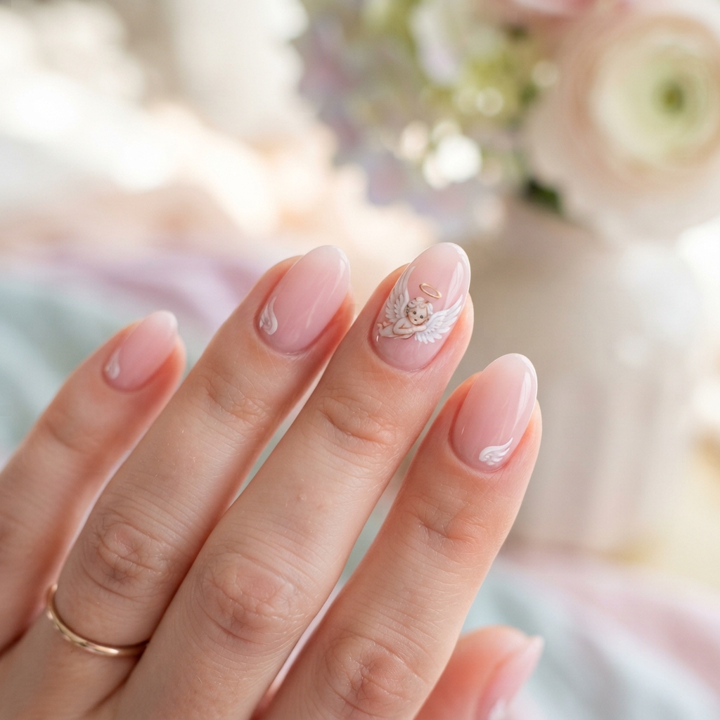 30 Pink Valentines Day Nails Ideas You'll Love 29 Pink Cherub Nail Art Idea