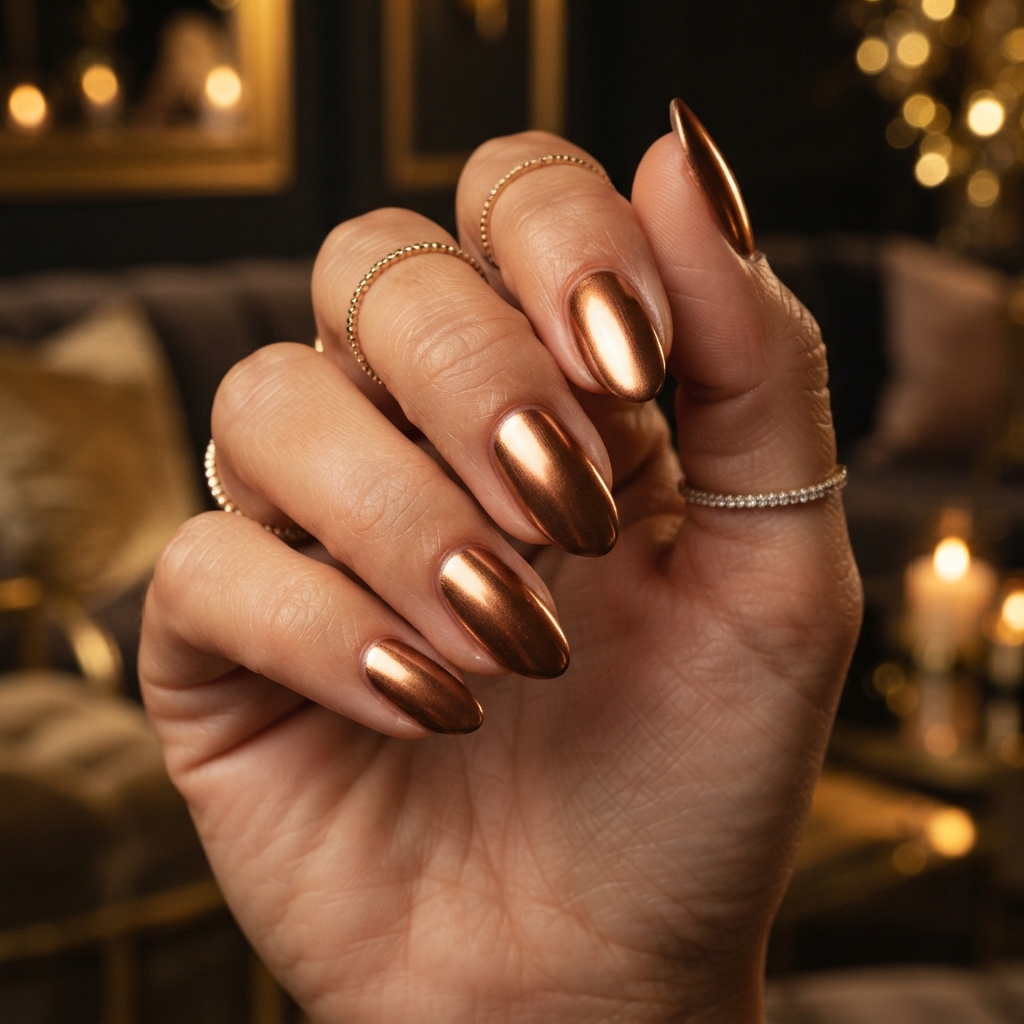 30 Winter Gel Nails Ideas You'll Want to Save 30 Metallic Bronze Gel Nails Idea