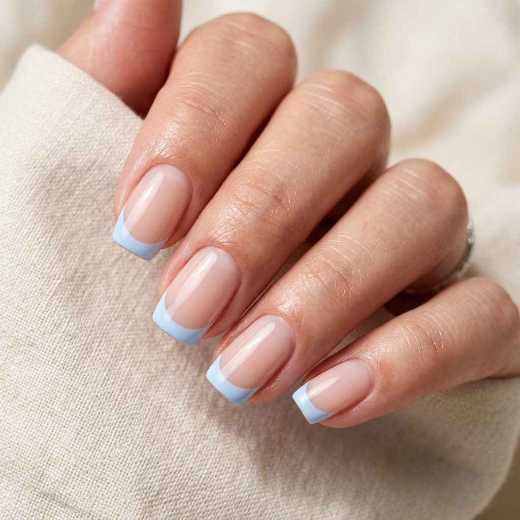 Baby Blue French Tip Really Cute Nails Idea