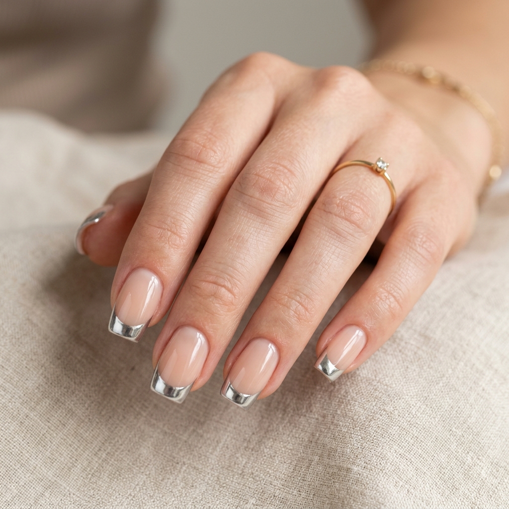 Chrome French Tip Classy Baddie Nails Idea
