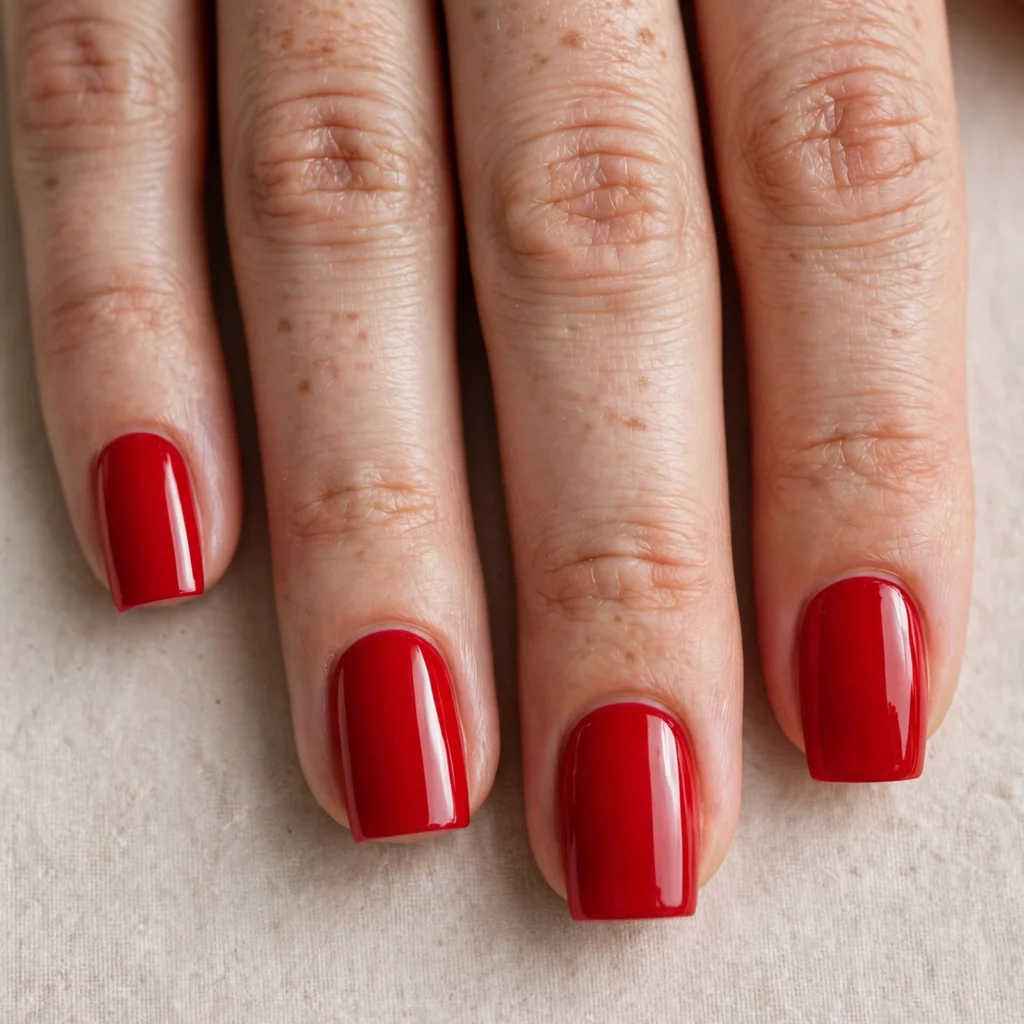 Classic Red Square Nails Idea