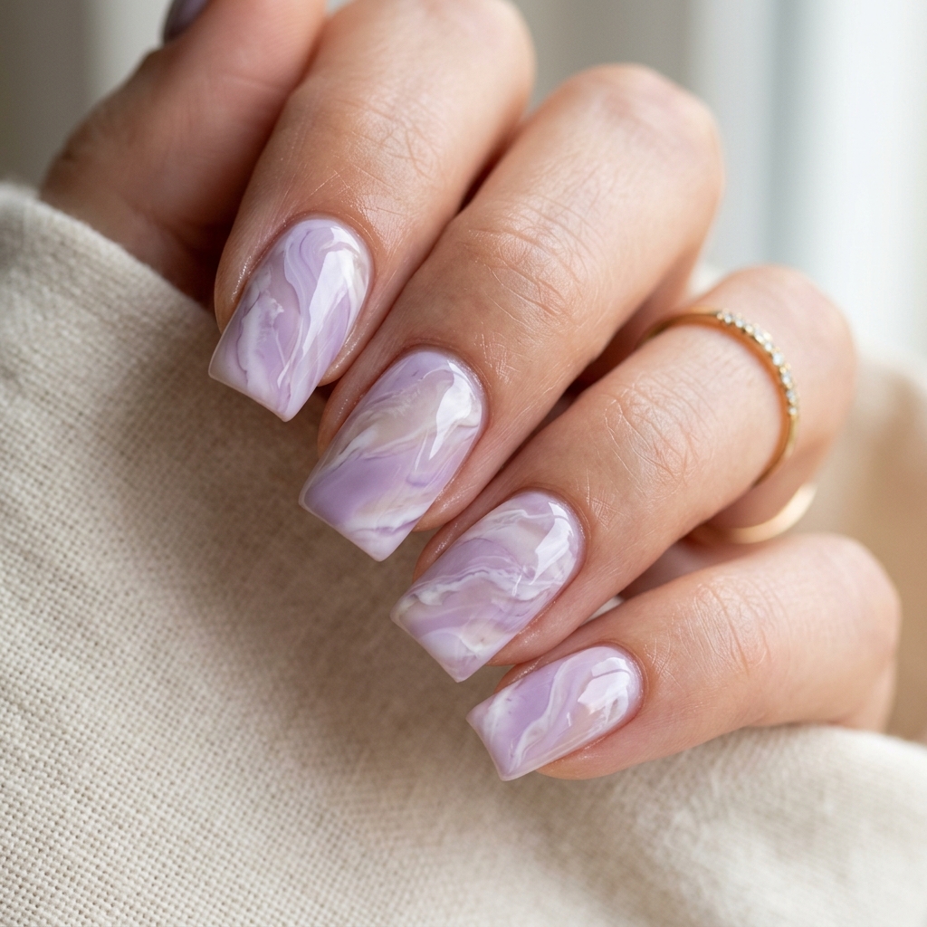 Lilac Marble Nails Idea