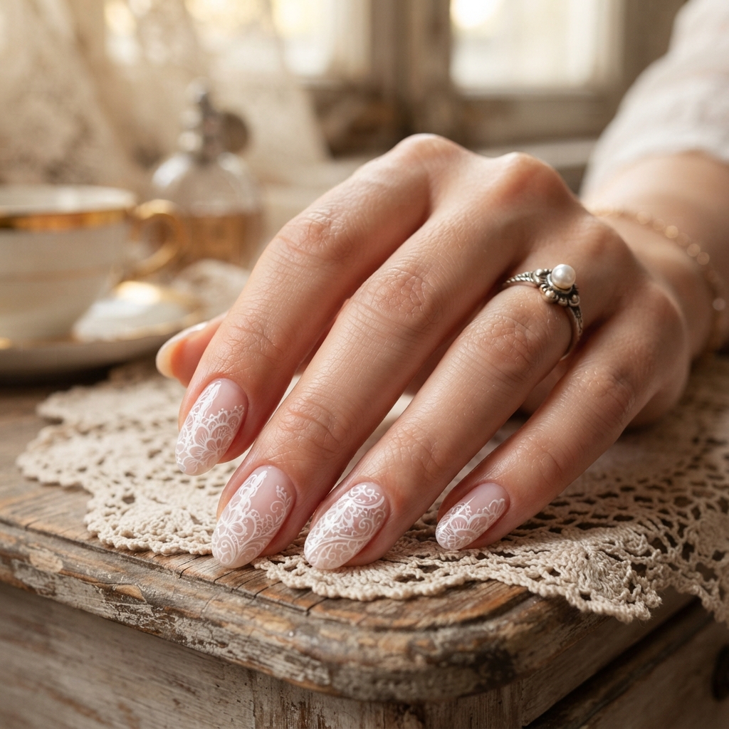 30 Pink Valentines Day Nails Ideas You'll Love 31 Pink Lace Nail Art Idea
