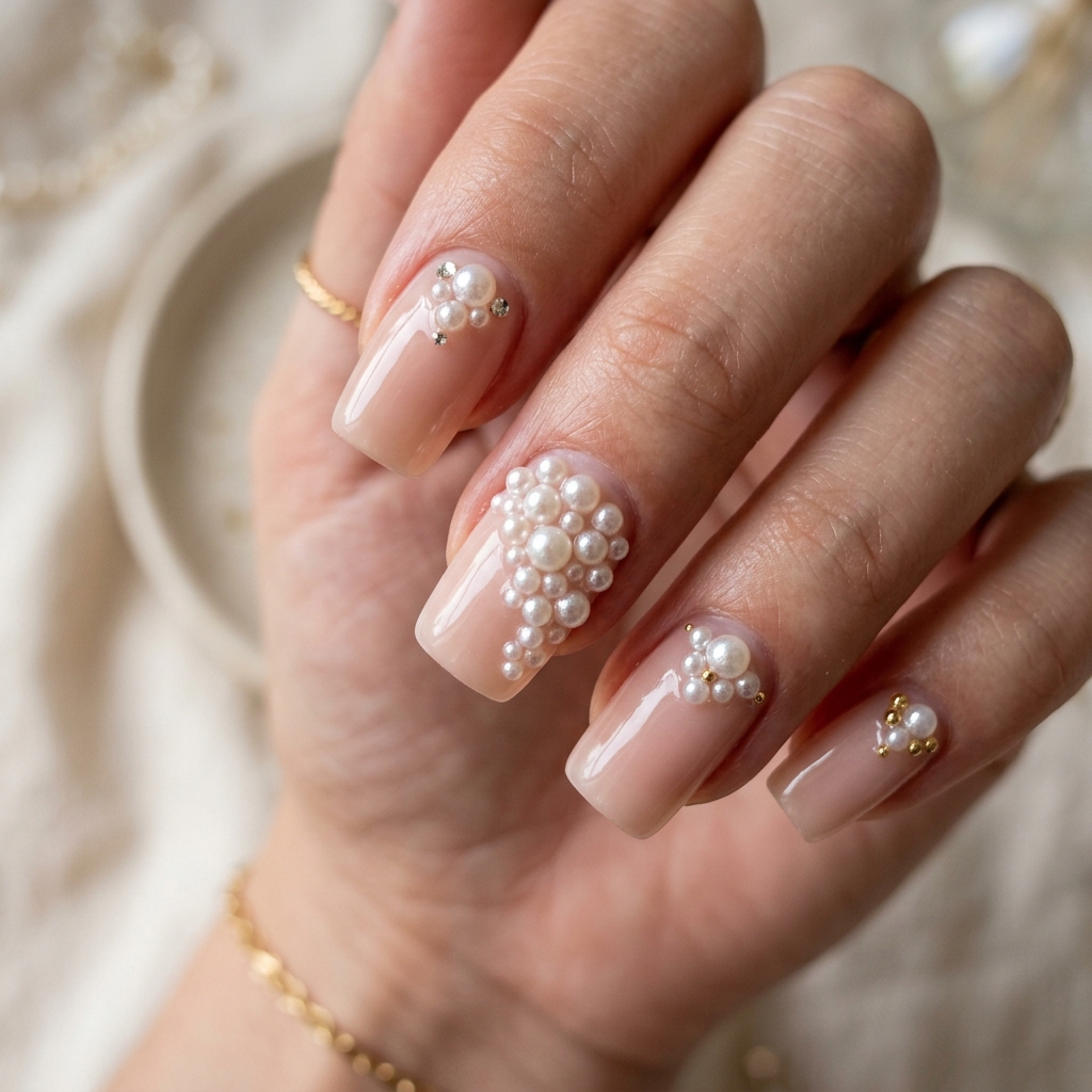 30 Pearl Nails Ideas to Inspire Your Next Manicure 8 3D Pearl Nail Art Ideas