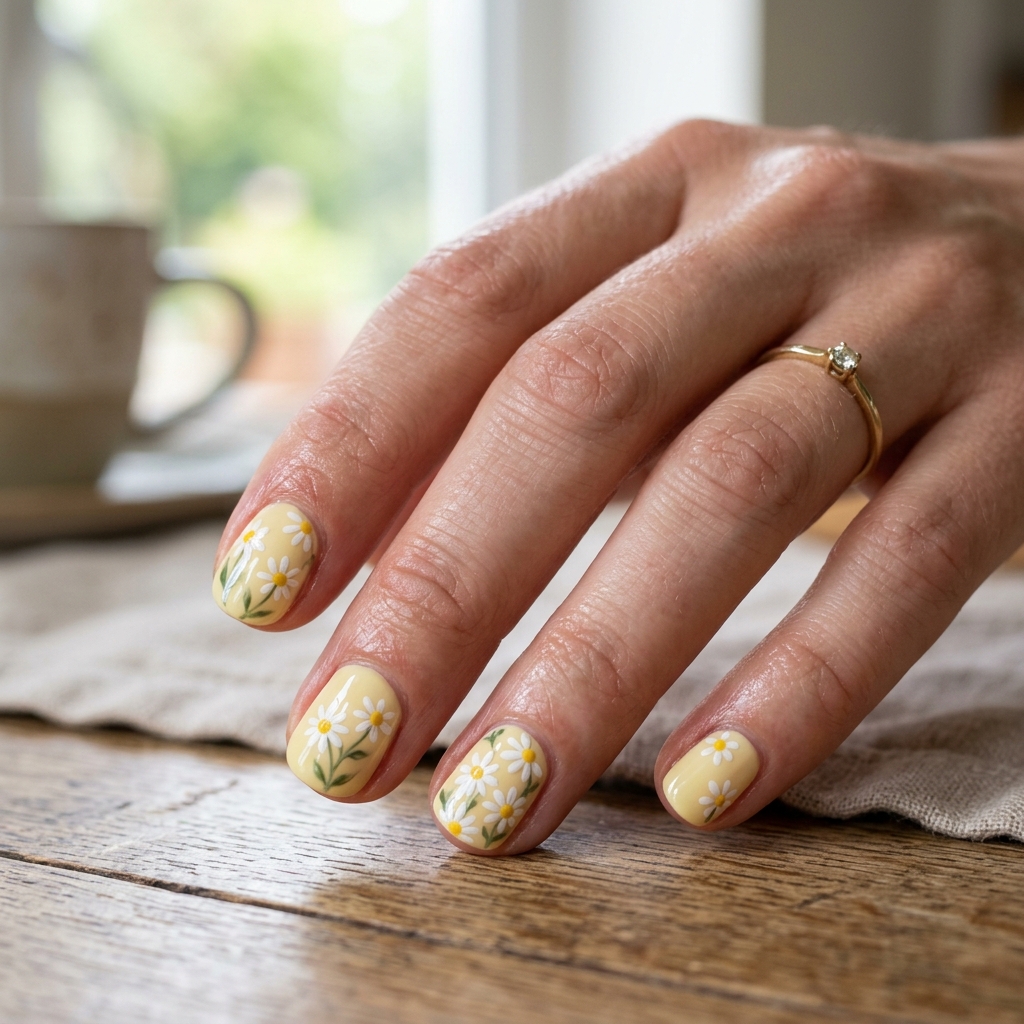 Daisy Flower Nail Art Idea