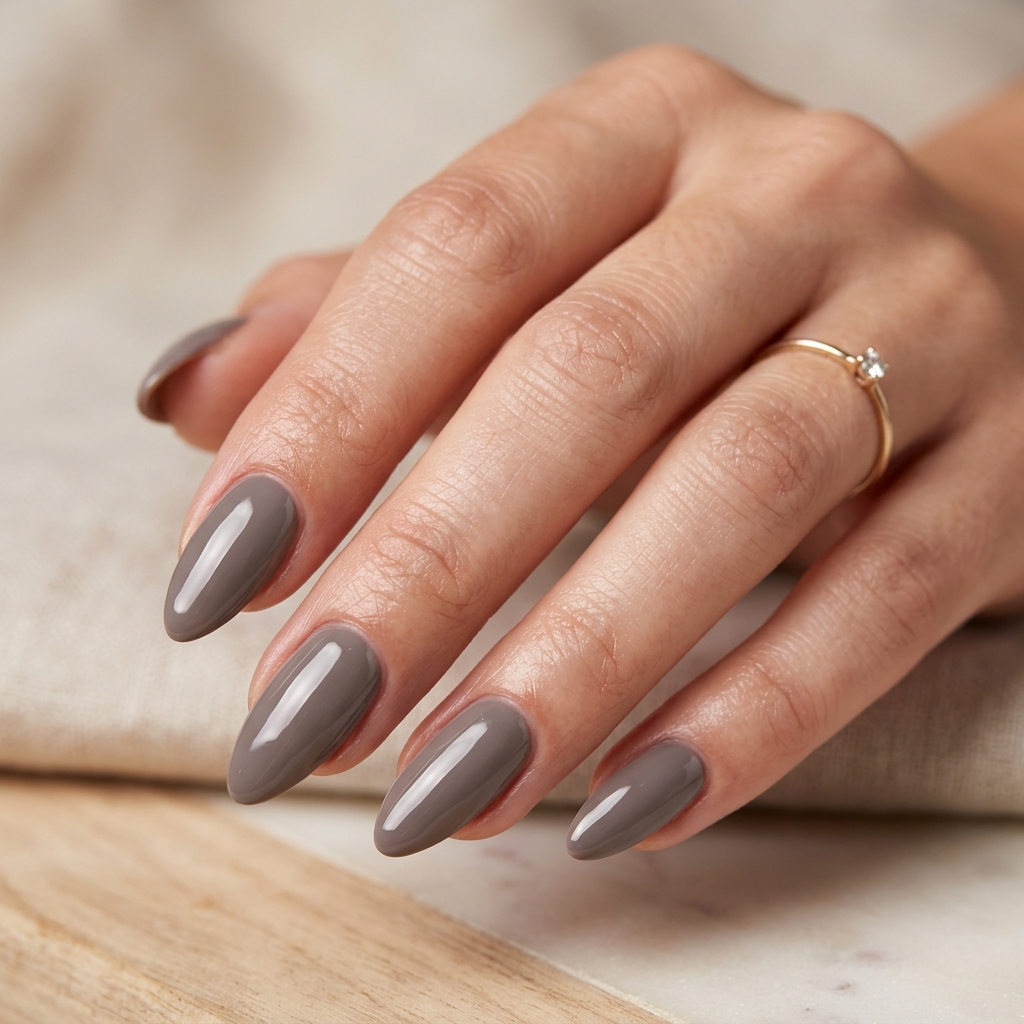 30 Neutral Almond Nails Ideas You'll Want to Save 4 Glossy Taupe Almond Nails Idea