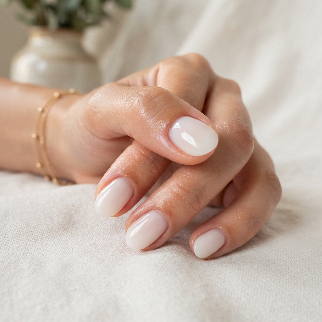 Glossy Milky Really Cute Nails Idea