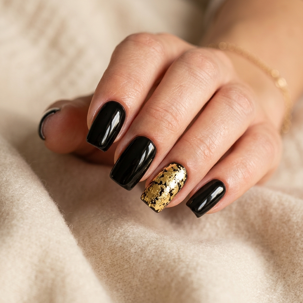Gold Foil Accent Classy Baddie Nails Idea