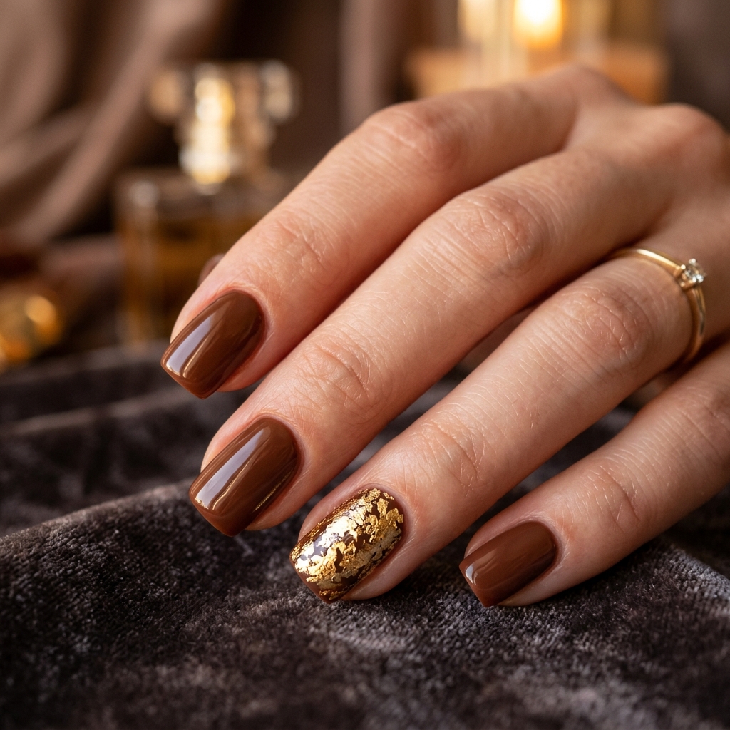 30 Brown Summer Nails Ideas You'll Want to Save 6 Brown and Gold Nails Idea