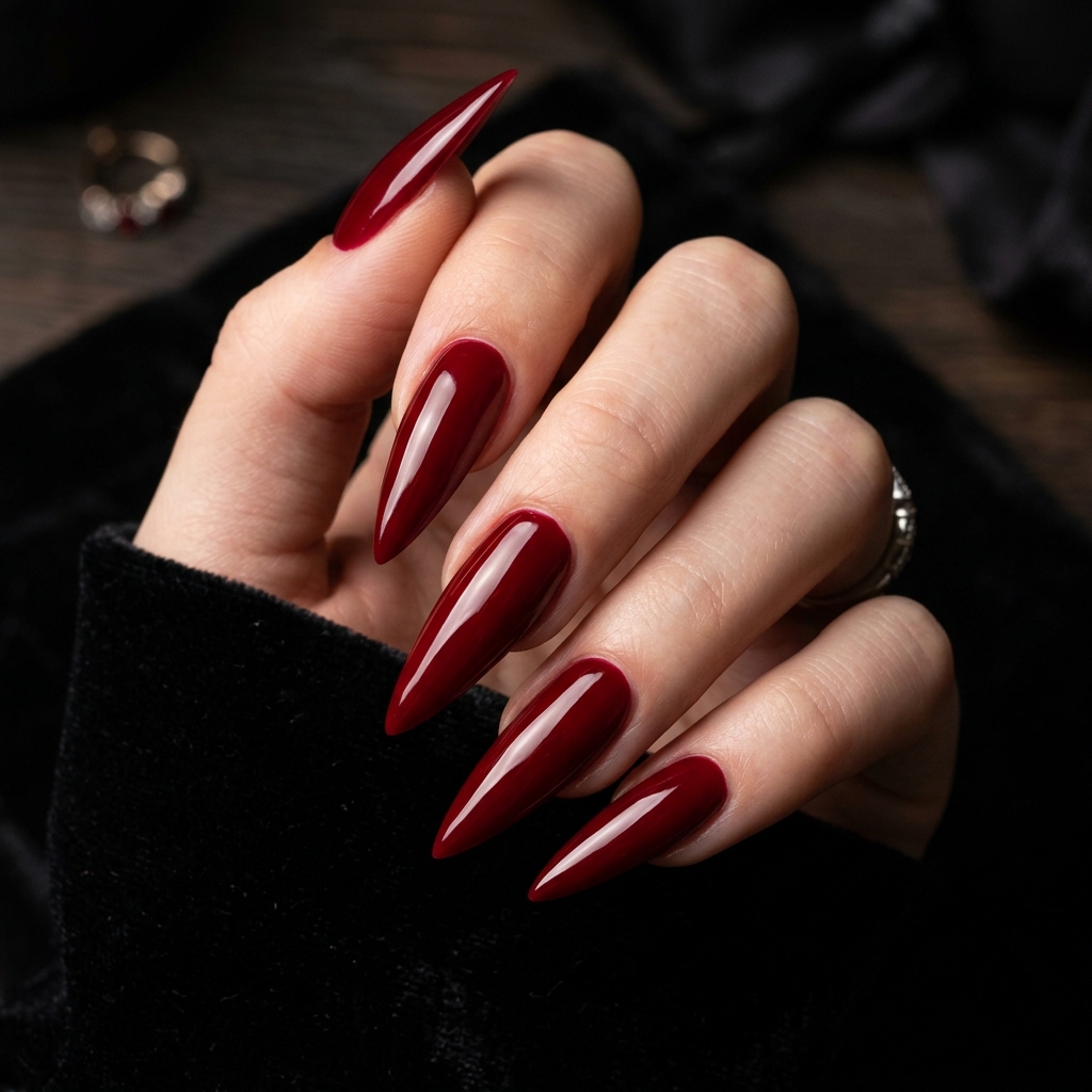 Deep Red Stiletto Classy Baddie Nails Idea