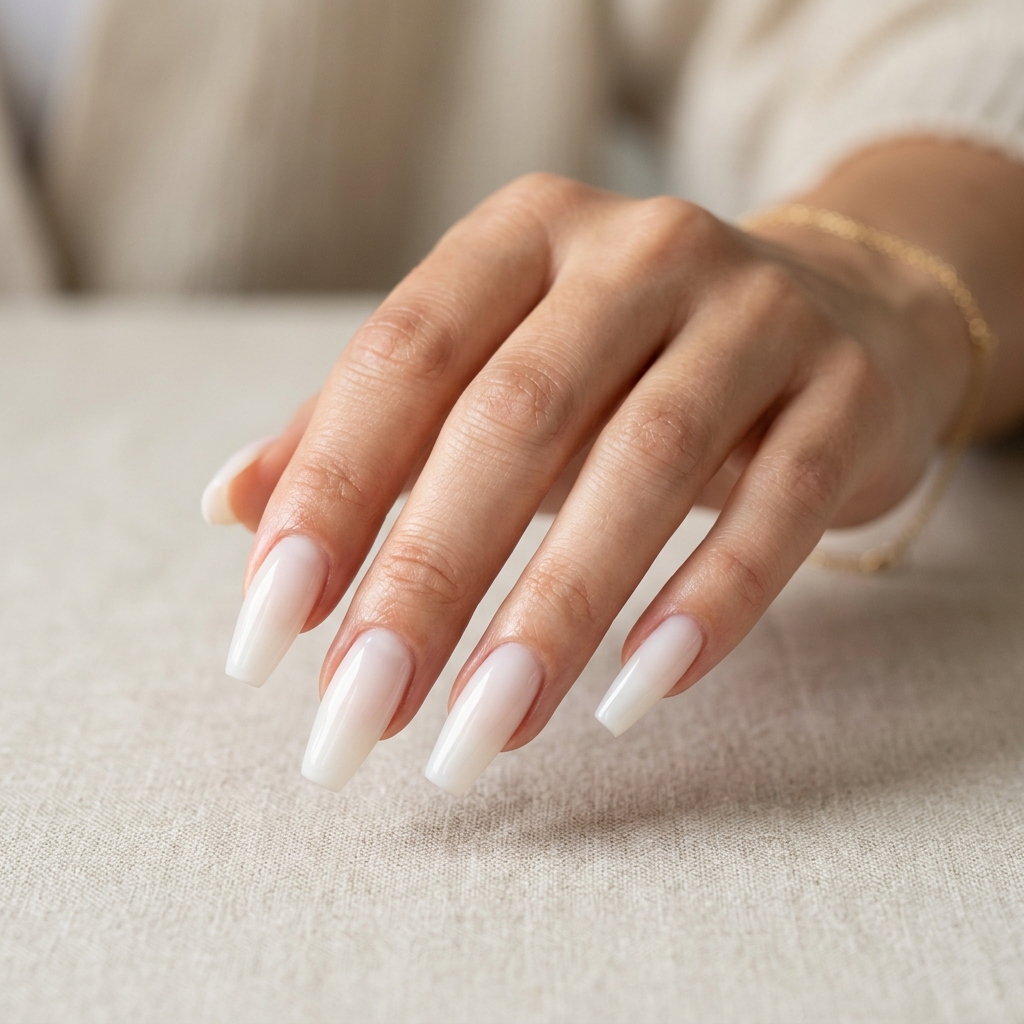Milky White Coffin Classy Baddie Nails Idea