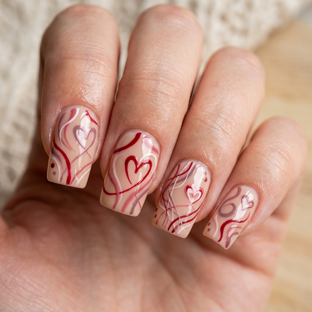 30 Valentines Nails Ideas to Fall in Love With 25 Abstract Love Line Nail Ideas