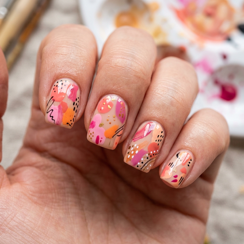 30 Pink and Orange Nails Ideas 15 Abstract Art Pink and Orange Nails Ideas