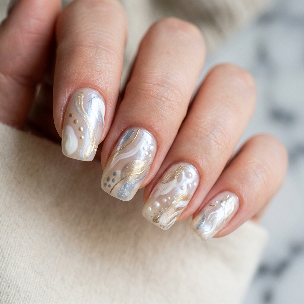 30 Pearl Nails Ideas to Inspire Your Next Manicure 29 Abstract Pearl Nails Ideas