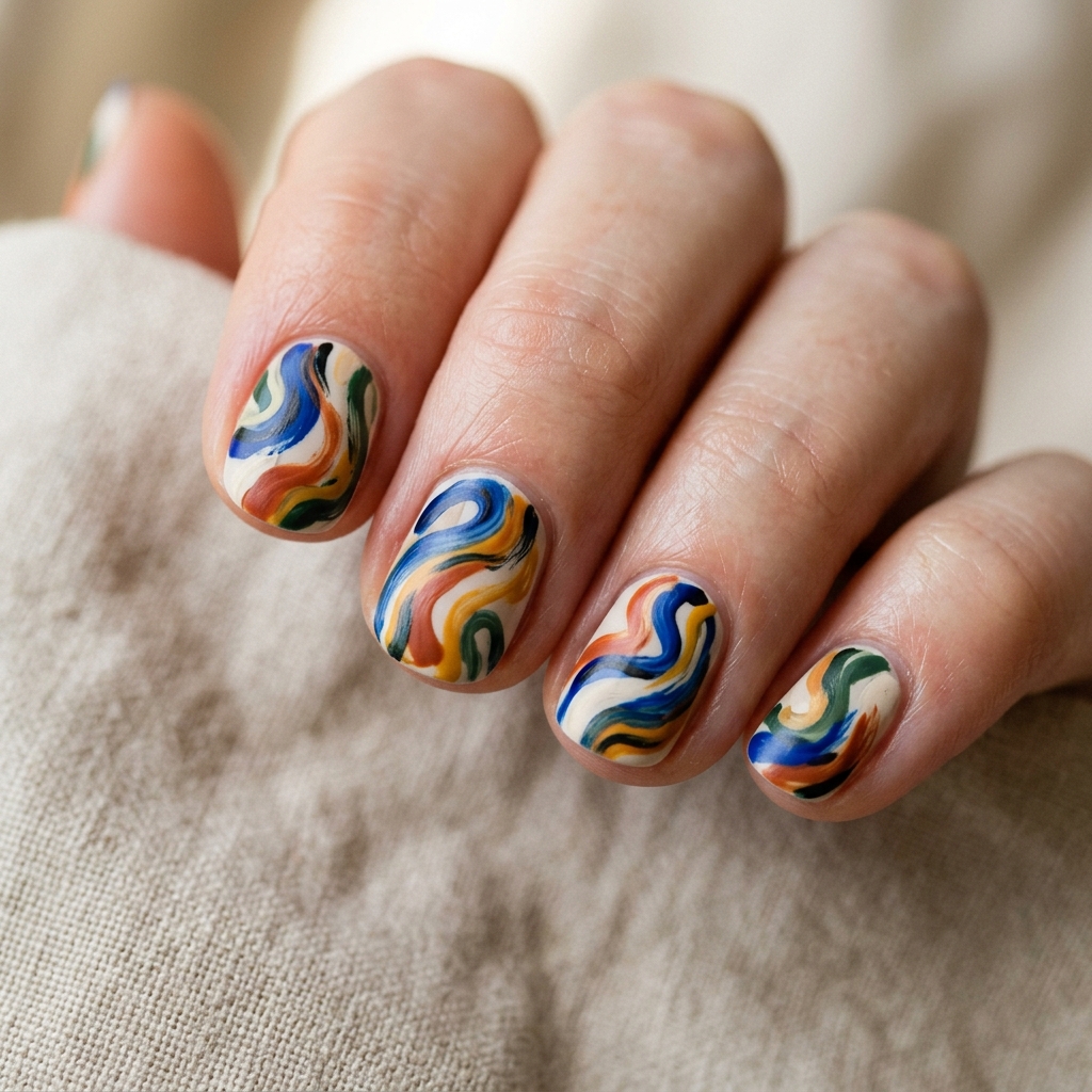 Short Acrylic Nails Round Up: 30 Stylish Looks for Every Nail Shape 13 Abstract Swirl Nails Ideas