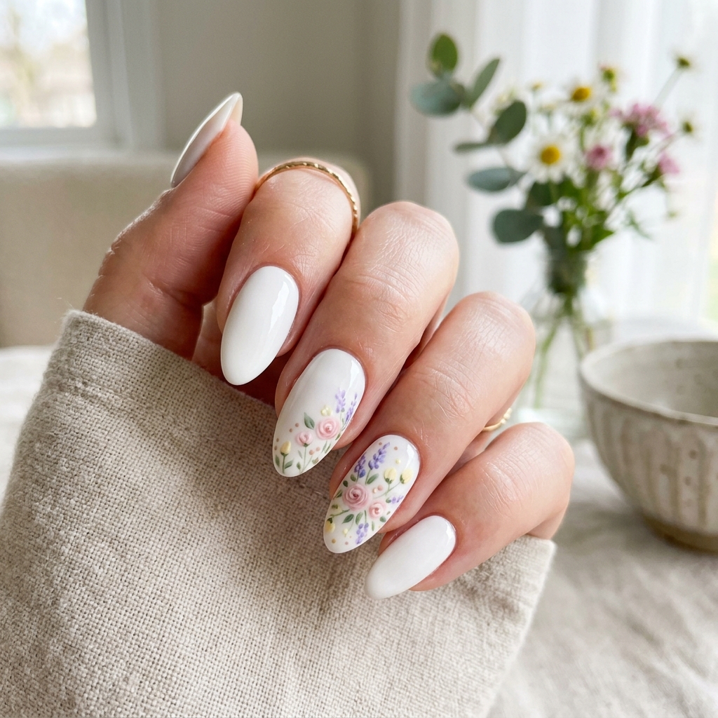 30 Simple Almond Nails Ideas That Never Go Out of Style 30 Almond Nails With Delicate Florals Idea