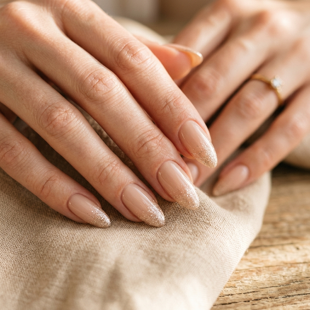 30 Simple Almond Nails Ideas That Never Go Out of Style 27 Almond Nails With Subtle Glitter Idea