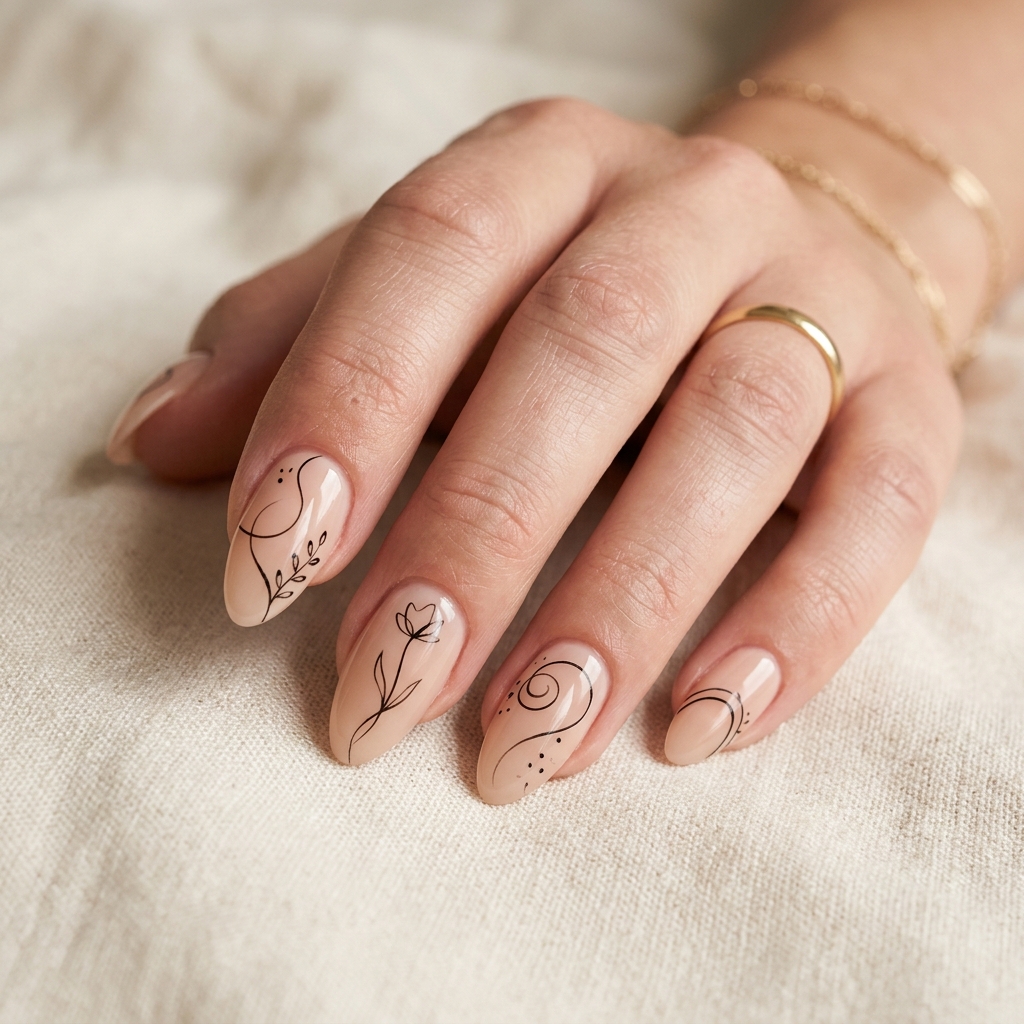 30 Simple Almond Nails Ideas That Never Go Out of Style 12 Minimalist Line Art Almond Nails Idea