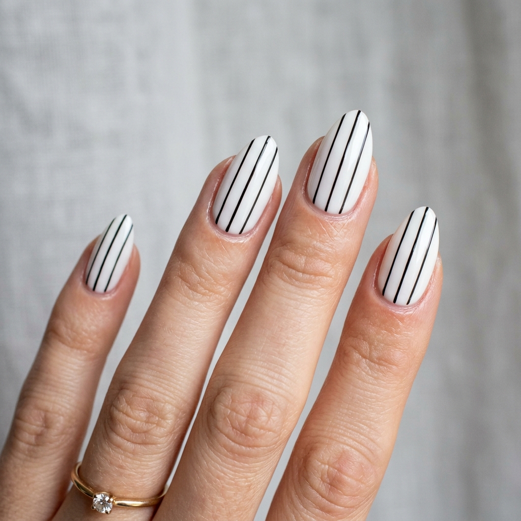 30 Simple Almond Nails Ideas That Never Go Out of Style 24 Almond Nails With Fine Stripes Idea