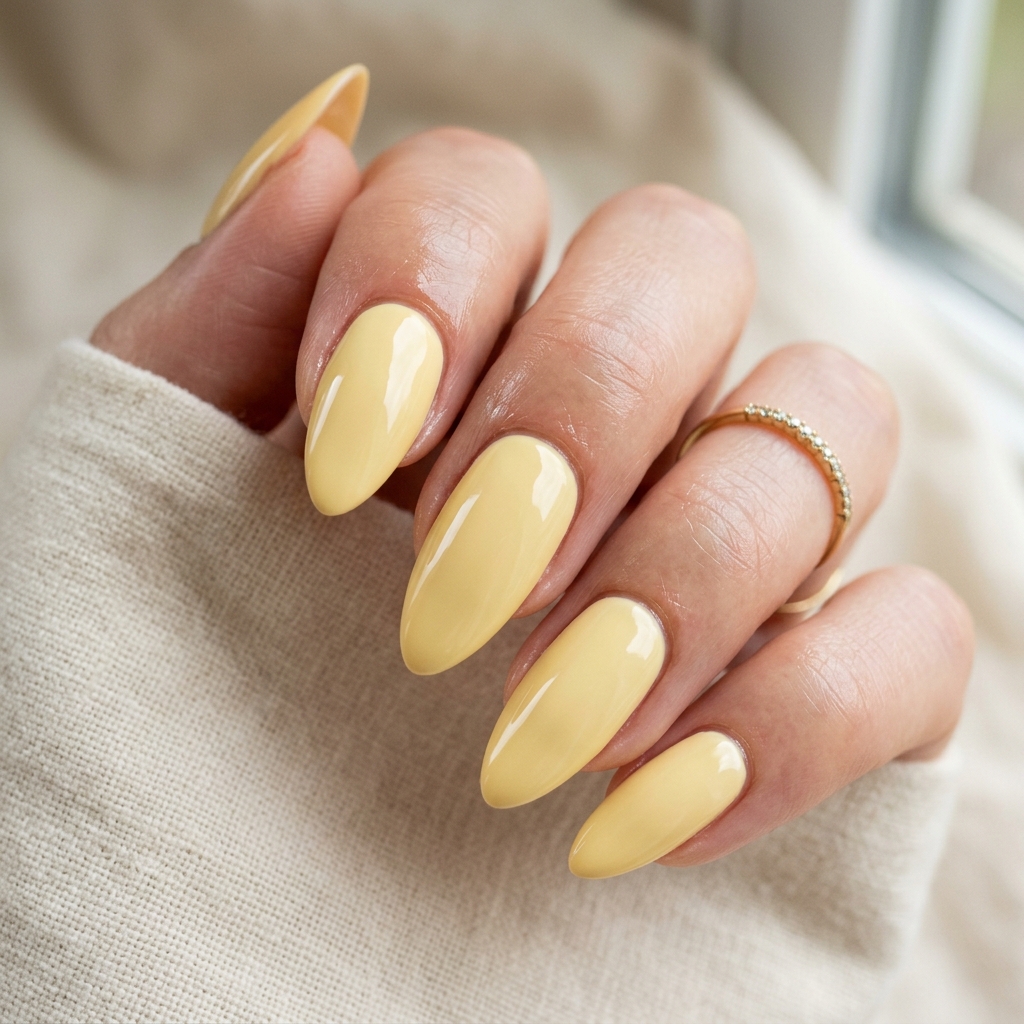 Almond Shape Butter Yellow Nails Idea