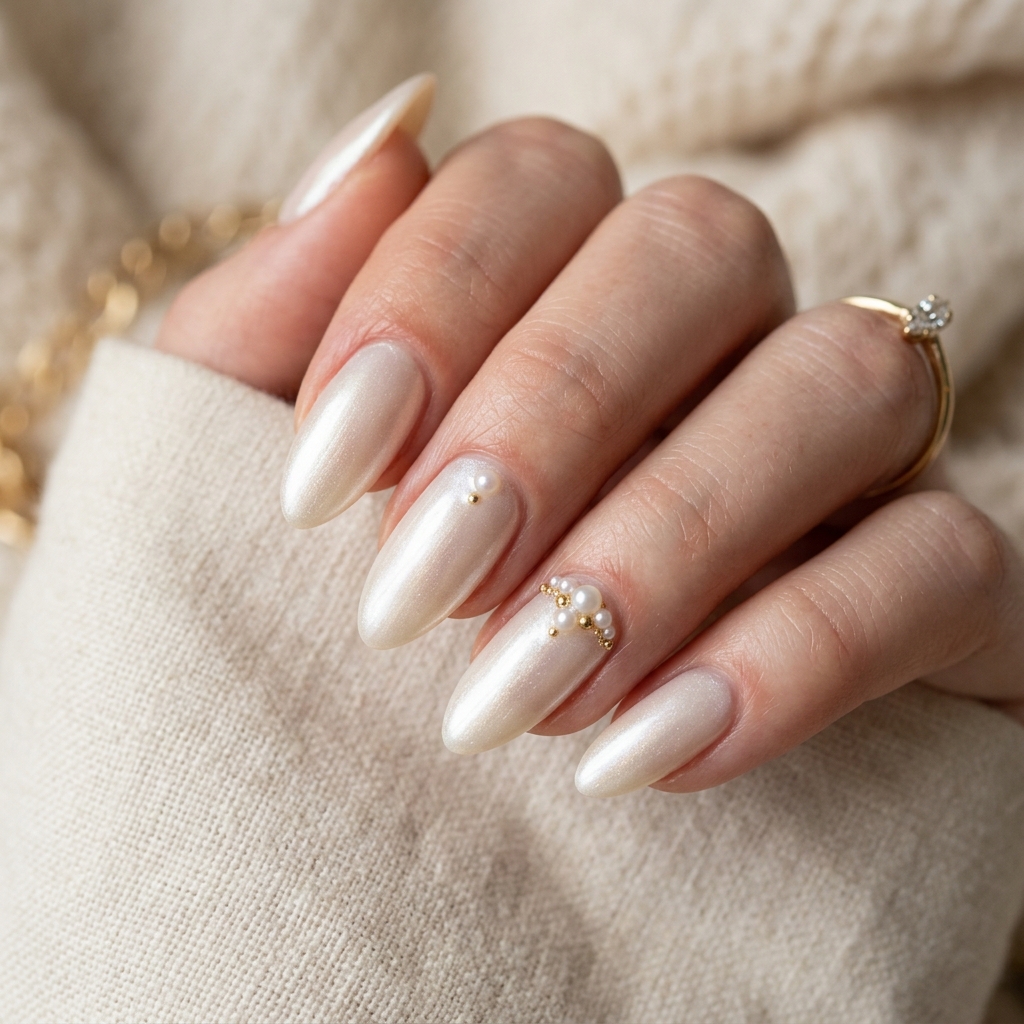 30 Pearl Nails Ideas to Inspire Your Next Manicure 16 Almond Shape Pearl Nails Ideas