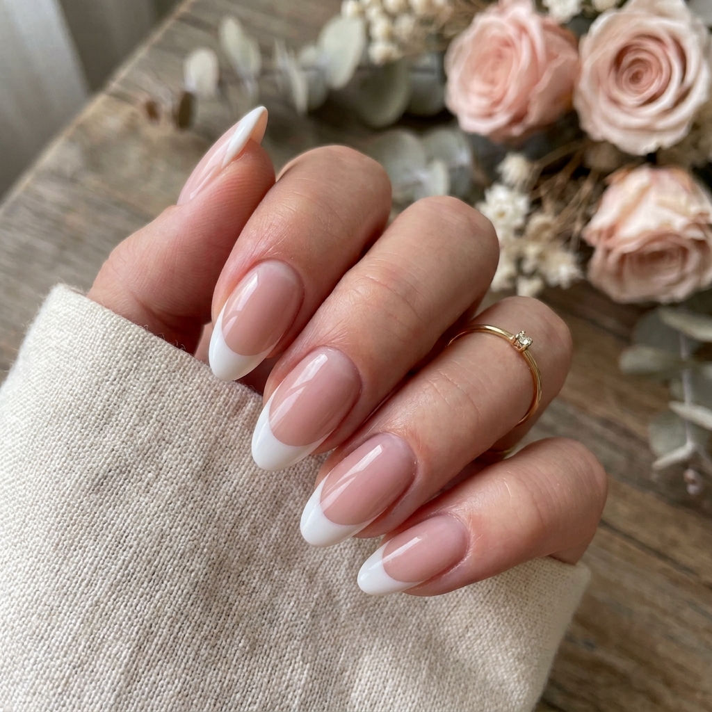 Almond Shape White French Tip Style Nails Idea