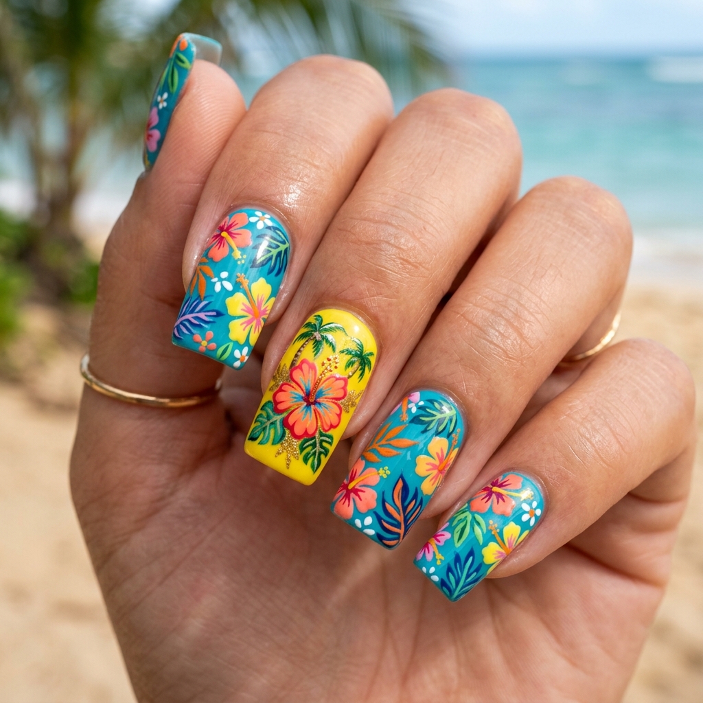 30 Spring Break Nails Ideas to Inspire Your Next Manicure 20 Aloha Print Nail Idea